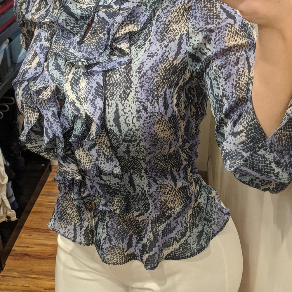 Sexy Long Sleeve Snake Skin Ruffle Shirt / Blouse